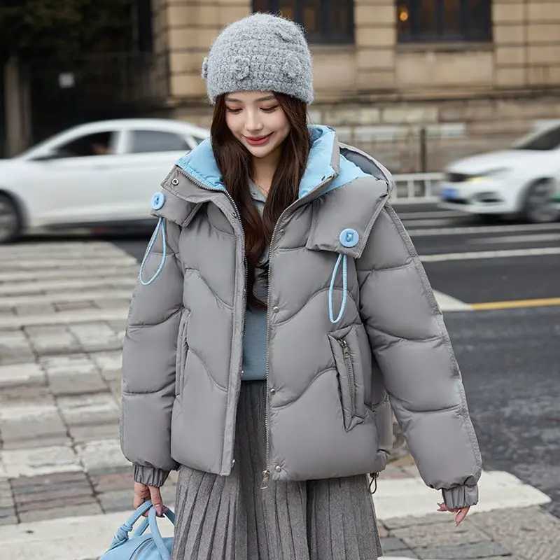 2025 Womens Winter Fashion Puffer Jacket Short Style Contrast Color Thick Warm Cotton Coat Anti Cold OuterwearT251105