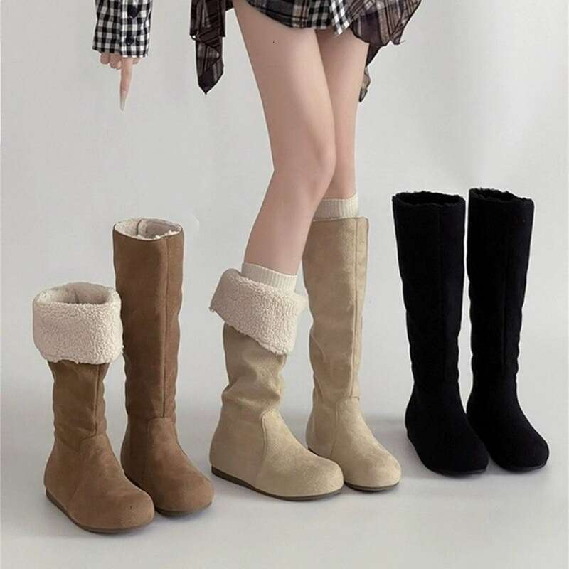 Designer boots Fashionable Khaki Fleece-Lined Thick-Soled for Women,Long Boots, New Autumn and Winter Style, Height Increasing, Slimming, Warm, Riding