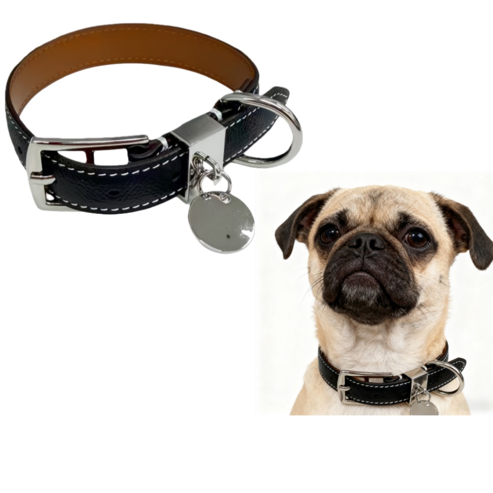 Designer Luxury Pet Wholesale Premium Epsom Genuine Leather Dog Collar Leash Set Soft Padded Adjustable for Small Medium Dogs - Black Khaki Orange Whit Gift Box