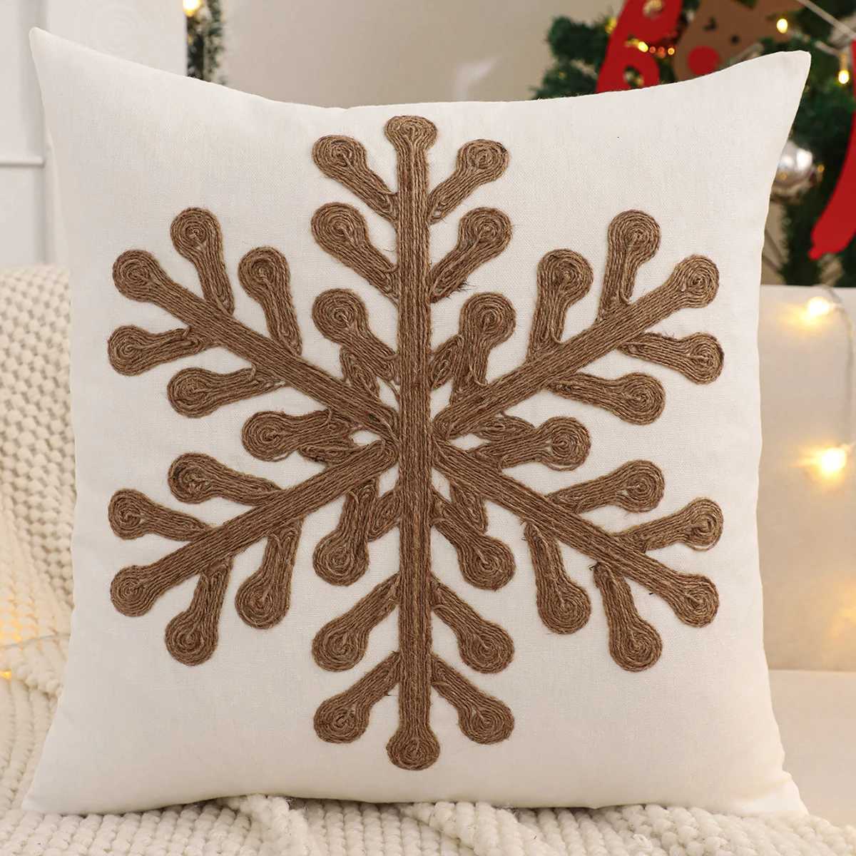 Embroidery Throw Pillow Cover Christmas Decoration Canvas Christmas Tree Reindeer Snowflake Winter Farmhouse Home Sofa Y251105