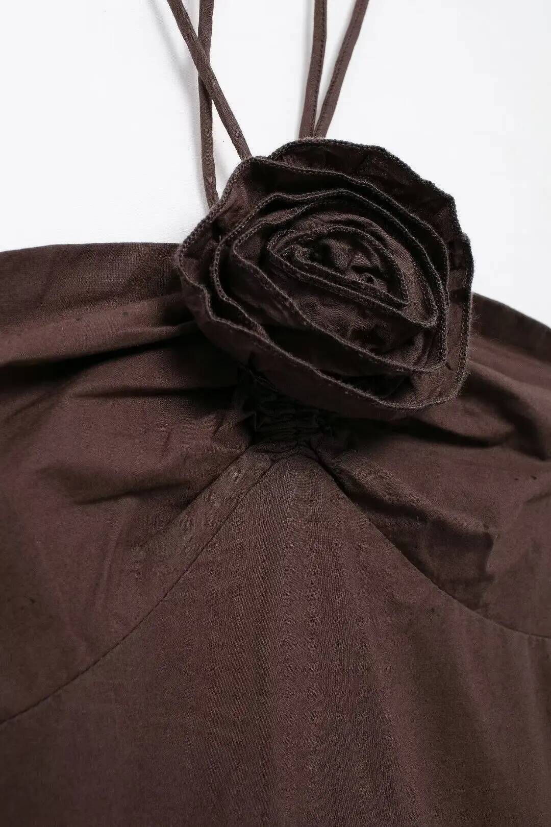 winter jacket women KONDALA Elegant Fall Brown Flower Halter Women 2025 Summer Fashion Neck-mounted Backless Long Evening Date Dress