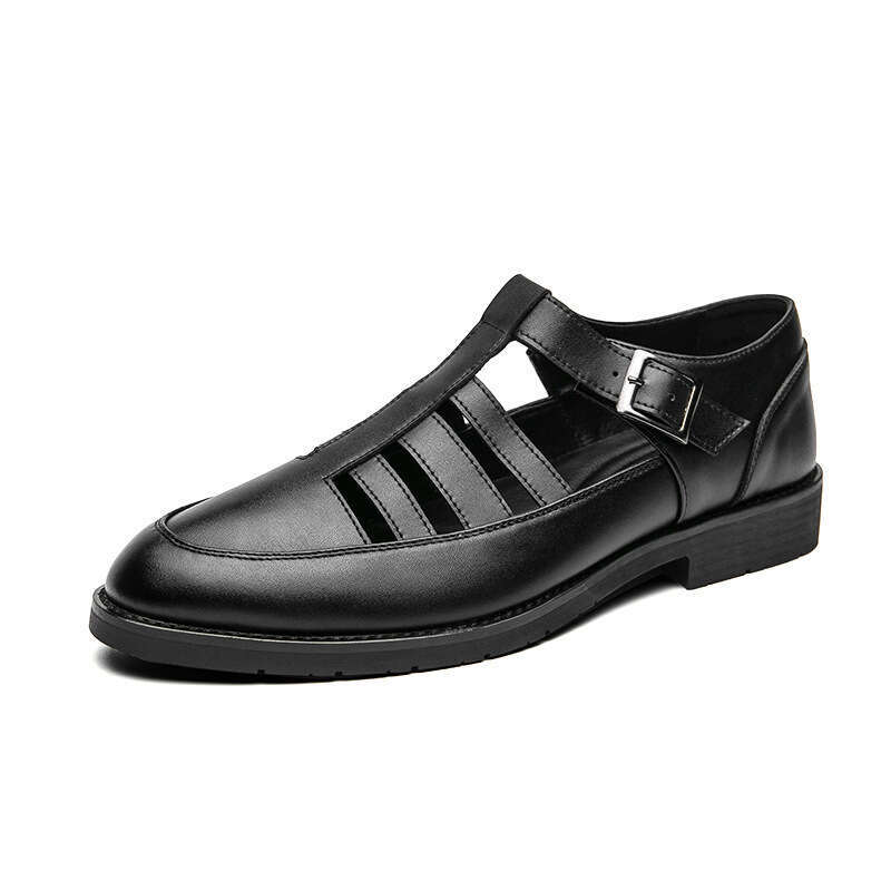 Large summer hollow men's Men's 38-45 cowhide British breathable formal business leather sandals