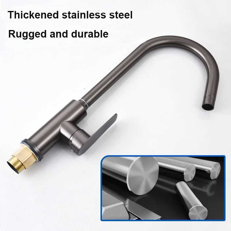 Stainless steel Thicke Kitchen Faucet Large Bent Pipe Single Handle Hot And Cold Mixer Water Tap Bathro Faucet Y251104