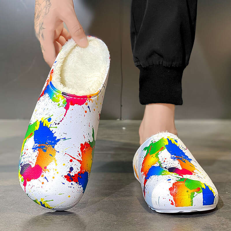 Large size shoes men 2023 winter new item with added velvet insulation home use, sizes 38-45 for lazy people, one foot cotton slippers