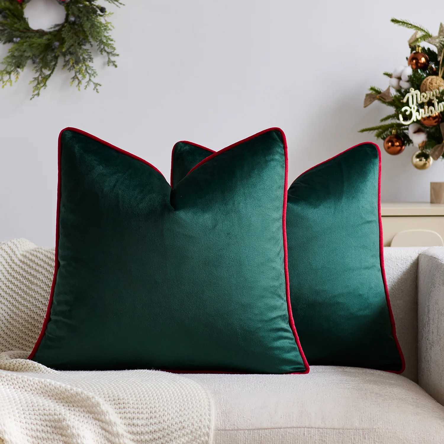 30x50/45x45cm New Year Christmas Decoration Pillow Case Cojines Red Green Velvet Rolled-Edged Cushion Cover Headboard Pillowcase Y251105