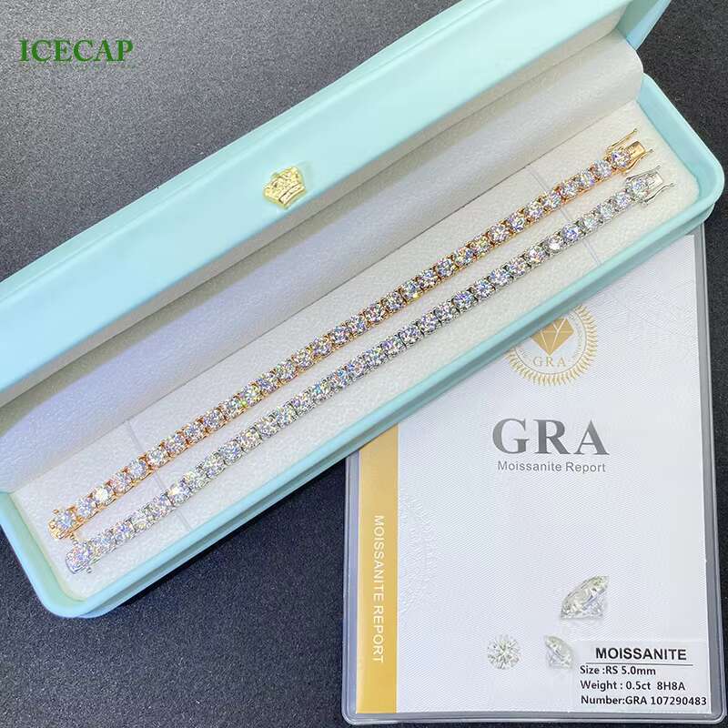Fine Jewelry Iced Out VVS 5mm Moissanite Tennis Chain 925 Silver Platinum 3mm 6mm Rose Gold Tennis Chain Bracelet