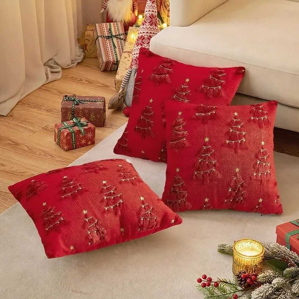 New Christmas Day Pillowcase Xmas Tree with Light Reindeer Throw Pillow Cover Short Plush Pillow Case Sofa Decoration Y251105