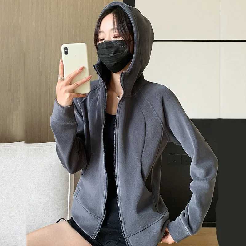 Hooded zipper sports cardigan jacket for womens autumn and winter new style with added velvet casual long sleeved sweatshirtT251105