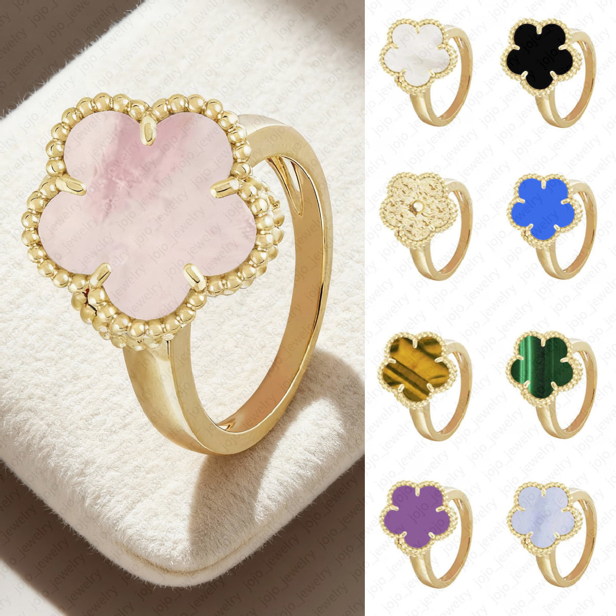 wedding ring luxury jewelry women 15mm clover ring stainless steel designer rings mother of pearl gold silver rose gold ring yellow moissanite large diamond ring