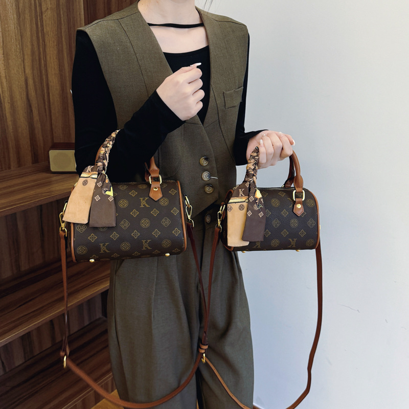 Free Shipping Fall New Letter Print Boston Handbag Senior Feel Retro Shoulder Cross-Body Bag Trend