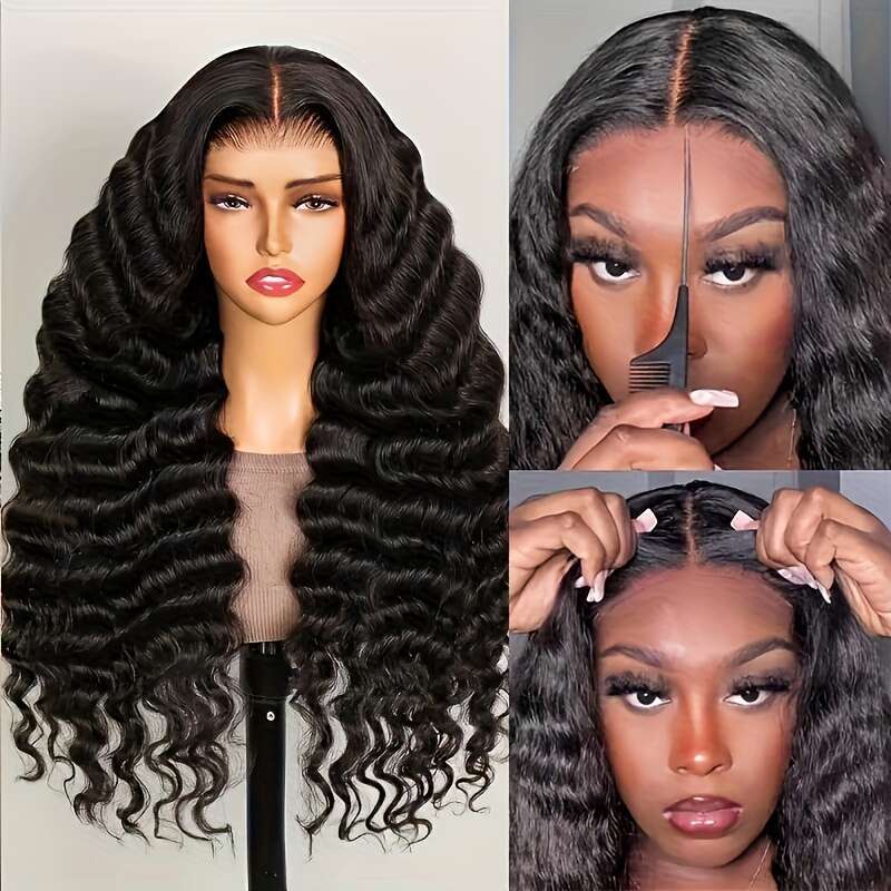 34Inch 250% Density 6X4 Deep Wave Front Pre Plucked HD Transparent Lace Frontal 100% Brazilian For Women Glueless Wigs Human With Hair Natural Hairlin