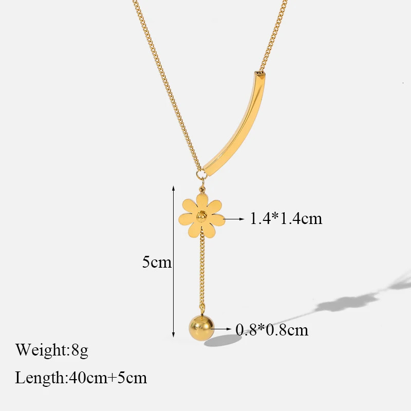 GANEMLY 316L Stainless Steel Gold Color Flower Pendant Necklace For Women Fashion Neck Chain Waterproof Jewelry Gift Collar 251031