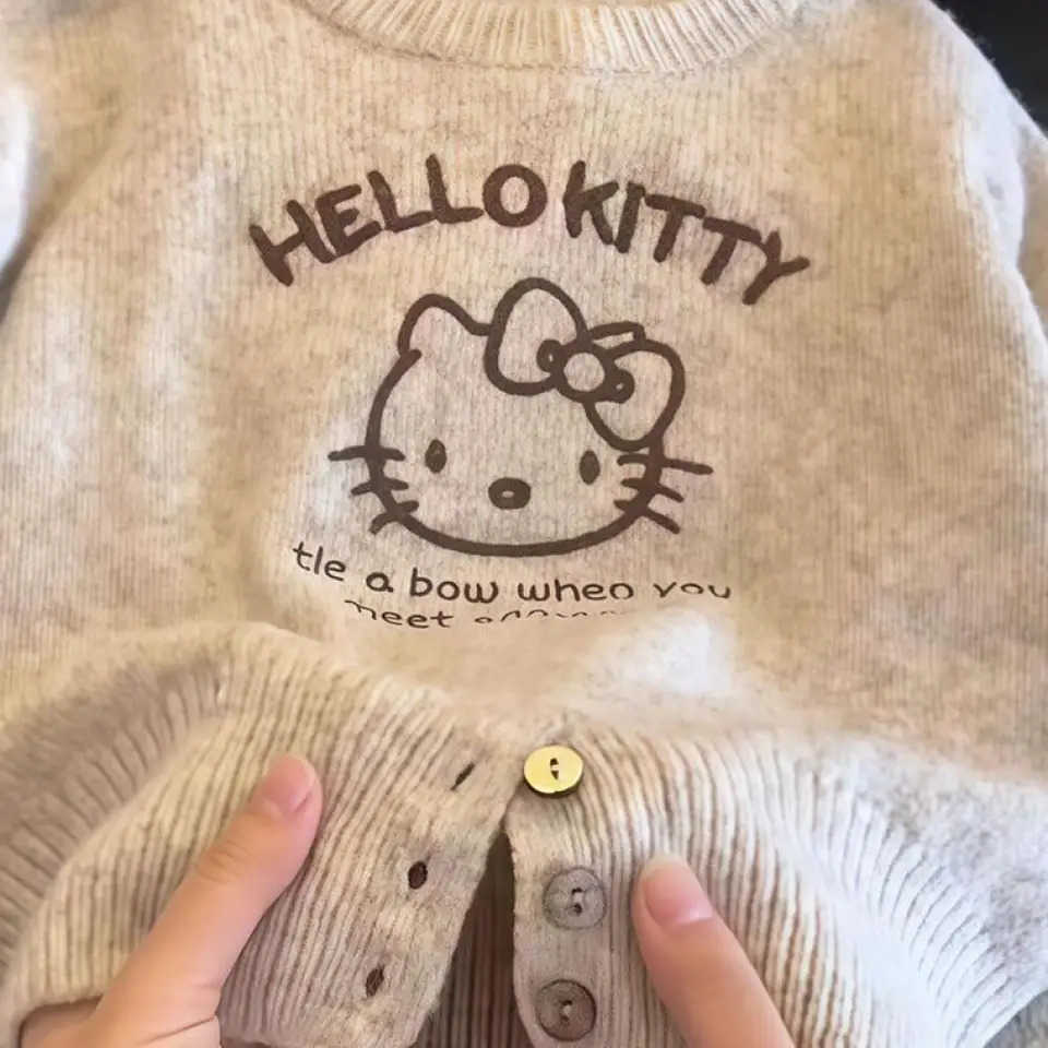 Sanrio Hello Kittys Girls Sweater Autumn Winter New Cartoon Knitted Sweater Bottoming Shirt Jacket Kawaii Childrens Clothing Hoodies H251105