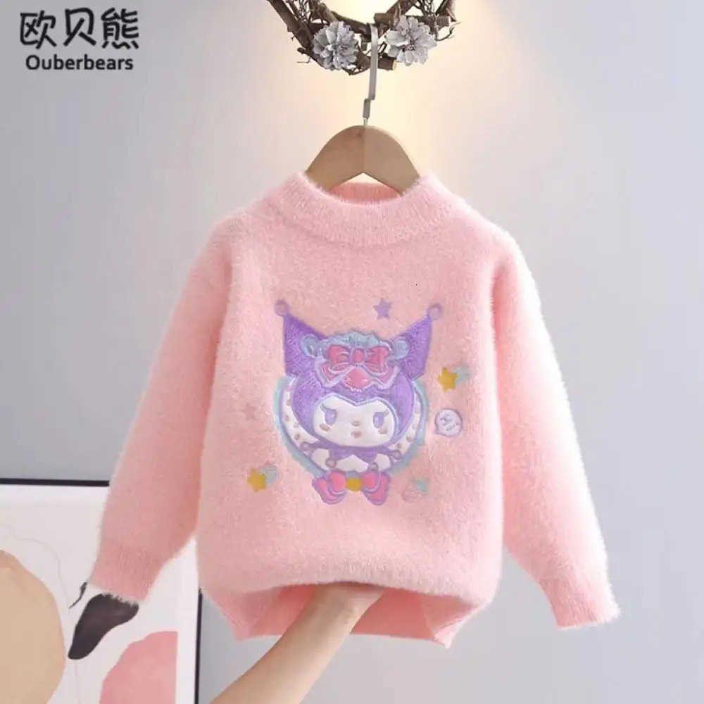 Sanrio Kuromi Girls Crew Neck Sweater Autumn Winter Thicken Knitted Sweater Kawaii Child Plush Pullover Cute Fashion Jacket Gift H251105