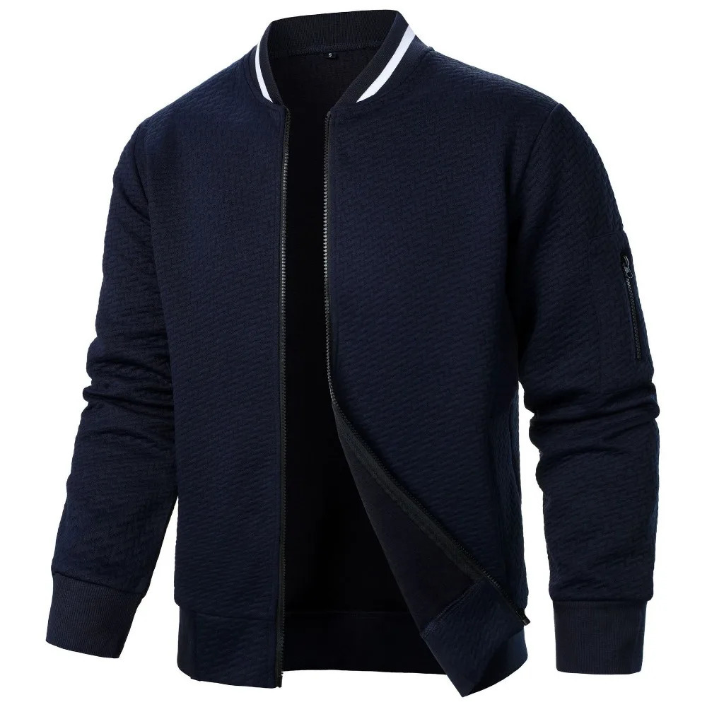 mens zipper vertical collar sports shirt casual jacquard cardigan wool sweater baseball clothing 250324