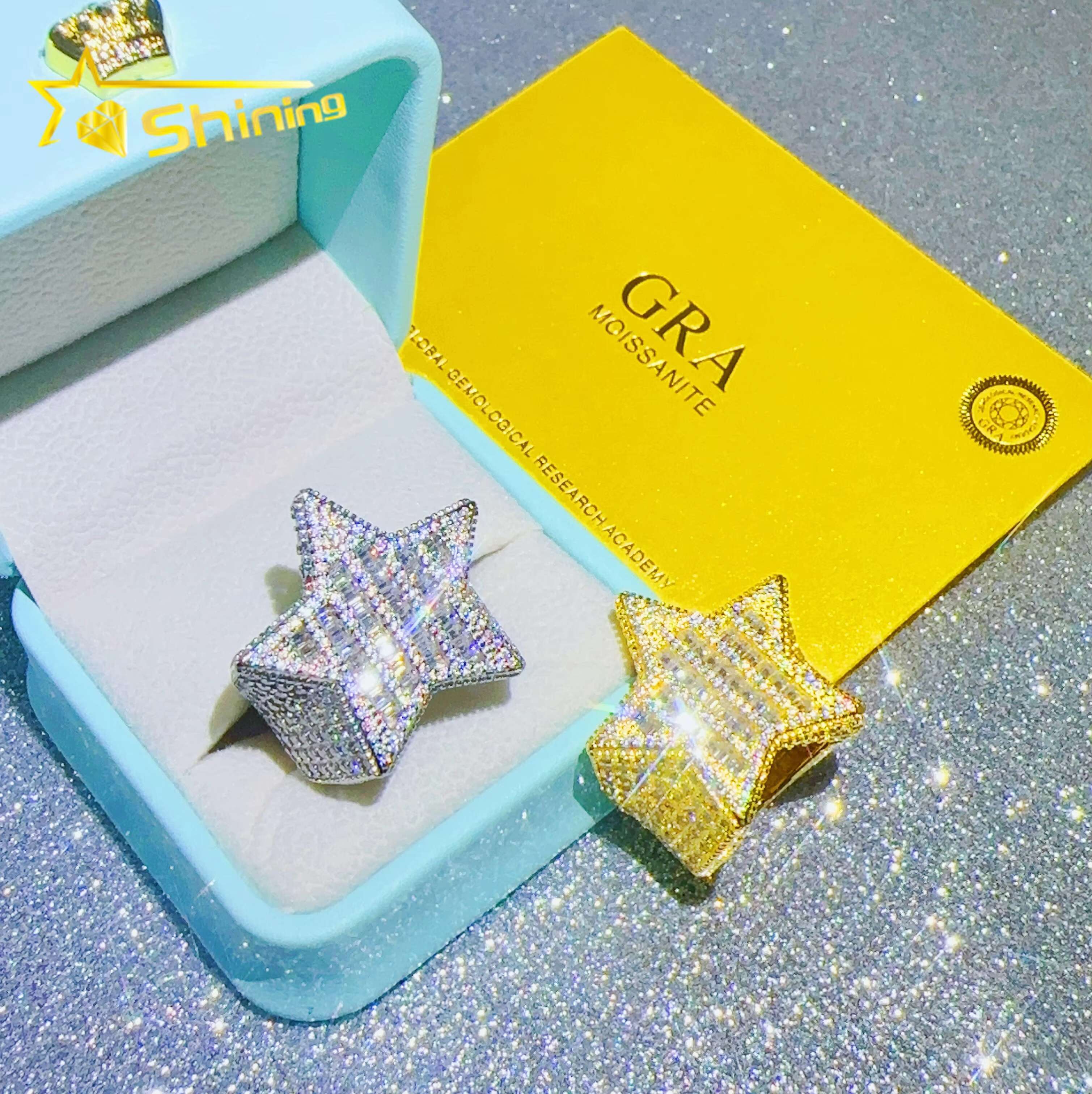 Sterling Silver 925 Fine Jewelry Rings Iced Out Vvs Moissanite Diamond Hip Hop Lab Diamond Jewelry Star Ring