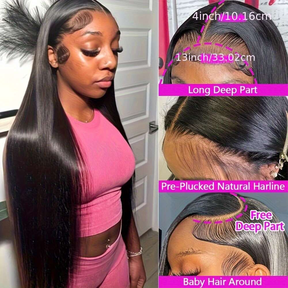 180% Density 13X4 Frontal Wig Straight Front Transparent Lace Pre Plucked Virgin Human Hair Wigs For Women