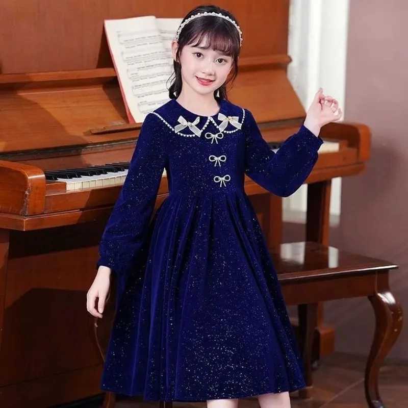 Girls 2025 Spring New Arrival Long Sleeve Sweet Princess Gown - Trending Chic Dress for Big Kids 4-12 Years Old C251105
