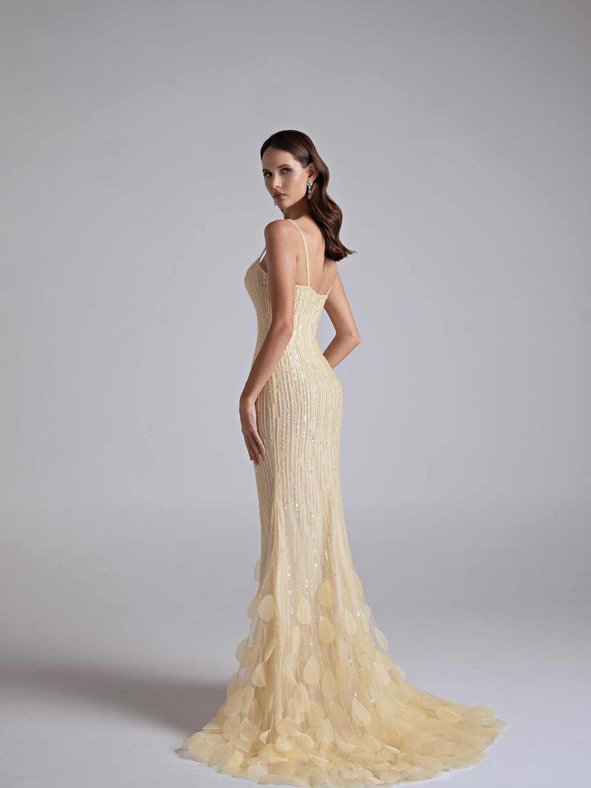 Sexy Gold Sequin Evening Dresses for Women Luxury Crystal Beaded Prom Dress with High Slit Formal Party Mermaid Gown for Gala