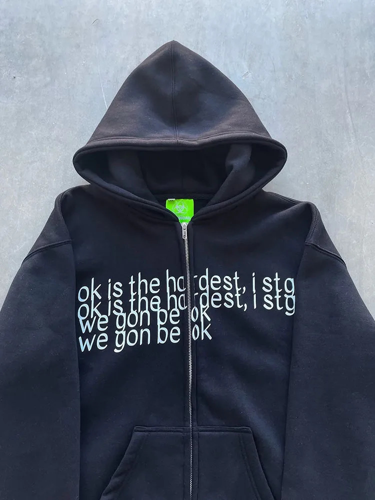 European and American hip-hop casual street sweater letter printed zipper hoodie Y2k shirt Gothic hoodie 250402