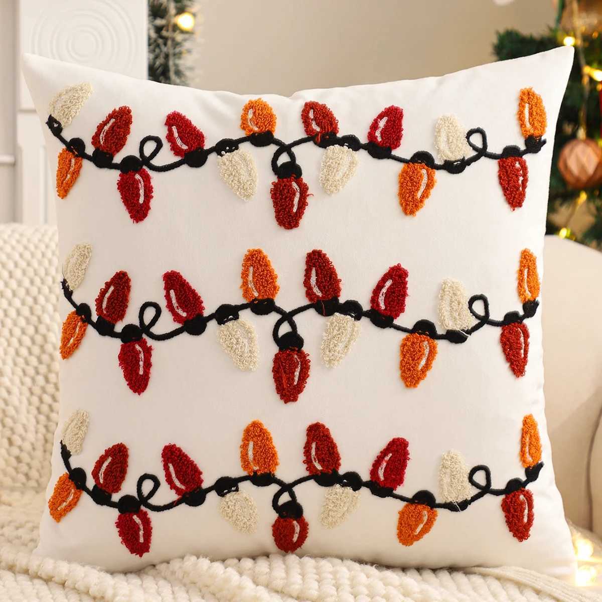 Embroidery Throw Pillow Cover Christmas Decoration Velvet Soft Christmas Tree Snowflake Winter Farmhouse Home Sofa Living Room Y251105