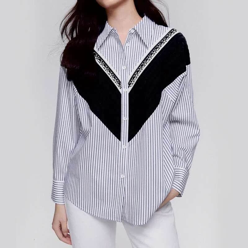 High-End And Elegant Commuting Office Women's Shirt With Patchwork Stripes Loose Casual Ladies Fashion Shirts