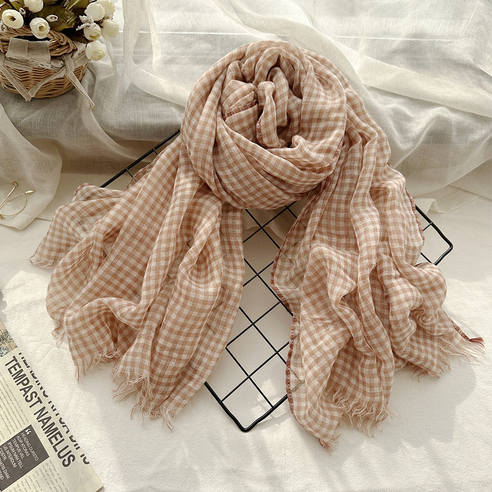 K312 Thin solid color wool scarf autumn and winter warm Japanese retro dirty dyed border scarf Morandi color shawl cross-border