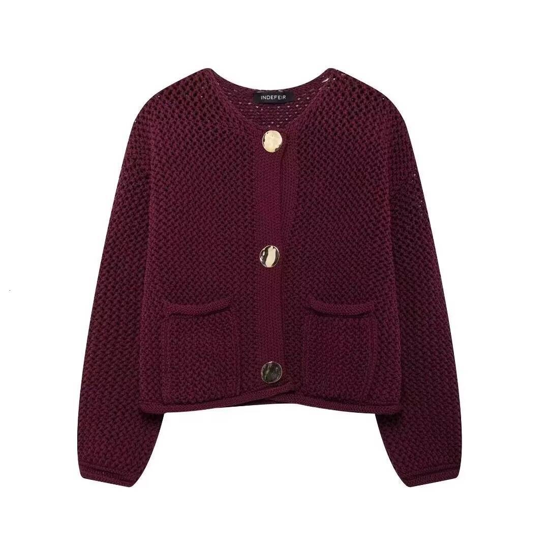 winter jacket women HH Women Vintage Solid Sweater O Neck Long Sleeve Metal Button Knitted Cardigan Autumn Female Fashion High Street Top Coat