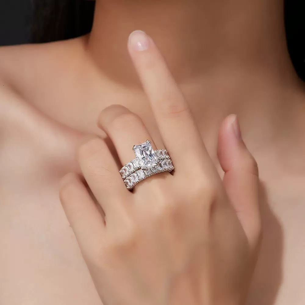Wedding Ring Radiant Cut Luxury Design Full Moissanite Band 925silver Engagement Ring Custom Design