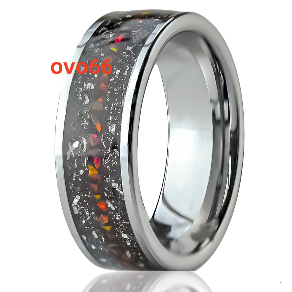 New Arrival 8mm Tungsten Men Ring Inlay Natural Red Opal and Sandstone Meteorite Anniversary Engagement Ring