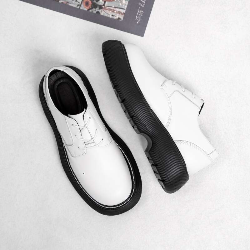 Small niche big head casual leather shoes, trendy men's British Changde style, thicker sole, height increasing sponge cake shoes