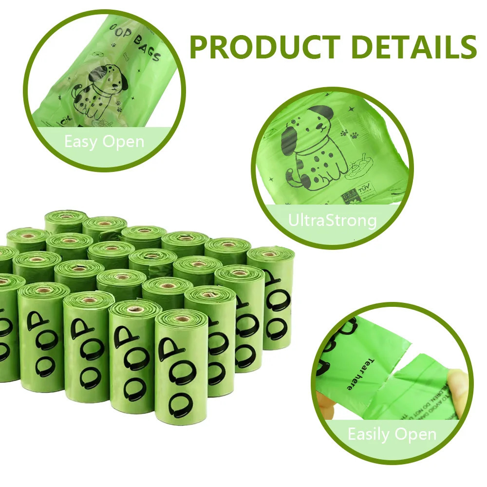 Certified fully biodegradable dog manure bag thick leak anti-corrosion corn starch pet manure bag dispenser 250403