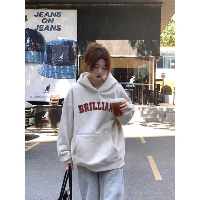 Oversize White Gray Hoodie Women Autumn Winter 2025 New American style Long sleeves Pullover Sweatshirt Y2K Tops Ladies clothingT251105