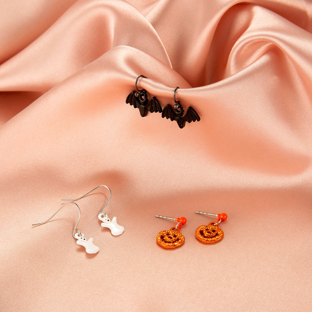 Halloween Unique Bat Skull Stud Drop Fun Quirky Set Earrings