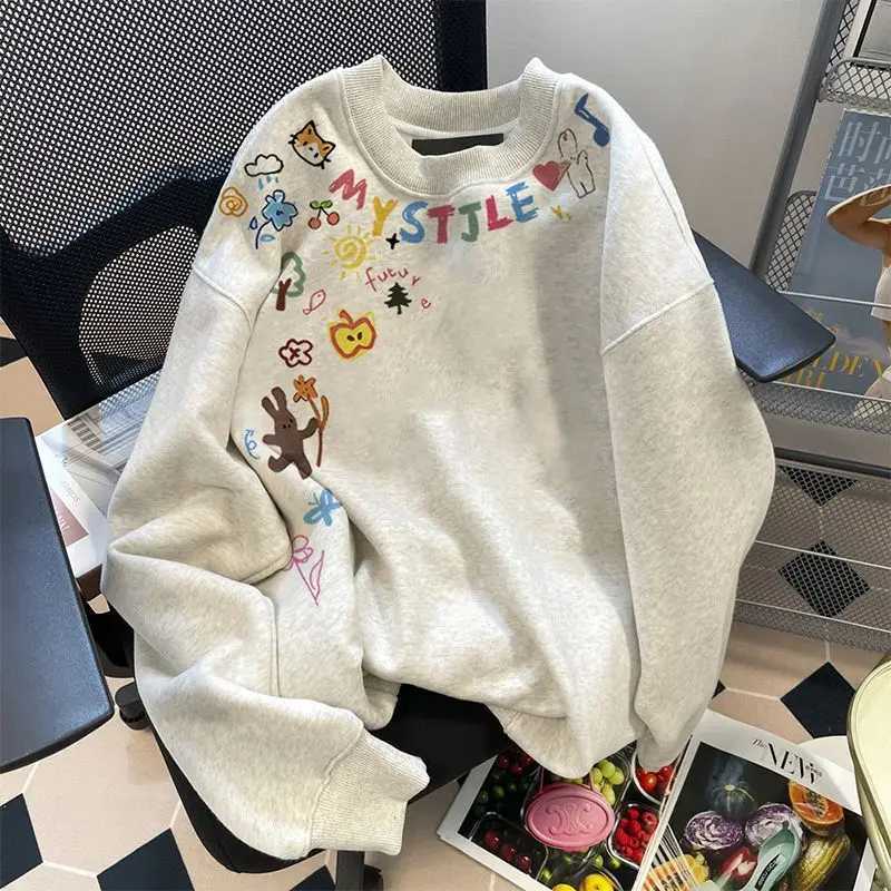 Y2K Oversized Coat Personality Print Womens Gray Hoodie Fashion Punk Harajuku Couple Up Hoodie exercise Tops Kawaii ClothesT251105