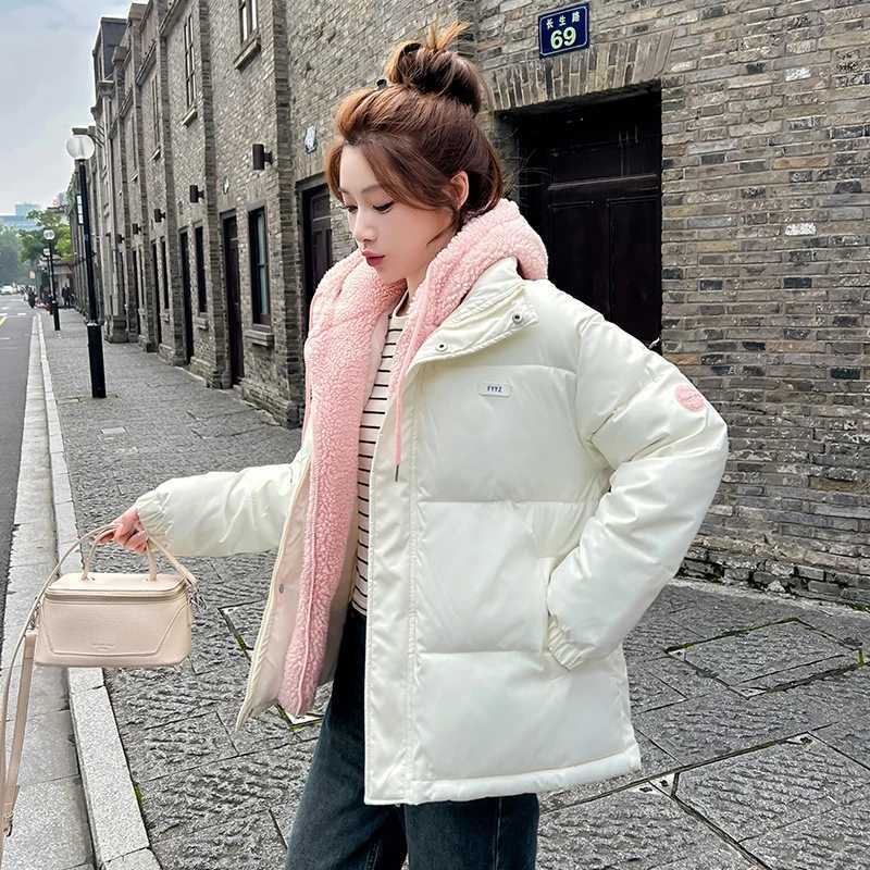Fashion New Thick Wool Coats Loose Winter Down Cotton Padded Jackets Loose Womens Fake Two-piece Coats Hooded Quilted JacketT251105