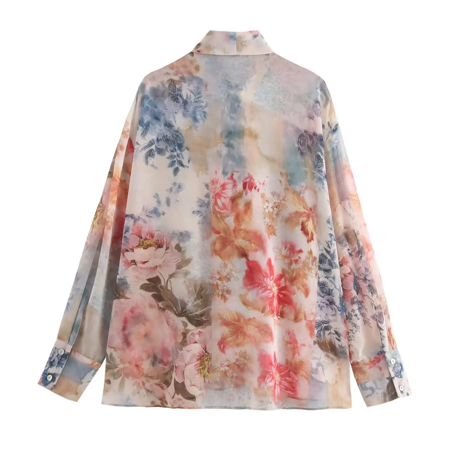 autumn womens clothing European and American style bow decoration floral print loose casual shirt 250402