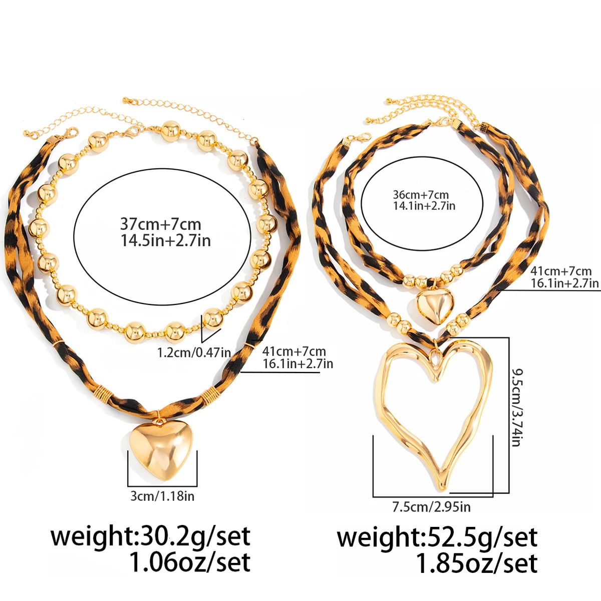 Salircon 2 Styles Trendy Leopard Print Chain Large Heart Pendant Necklace Women Punk CCB Beaded Choker Daily Wear Jewelry Gifts 251031