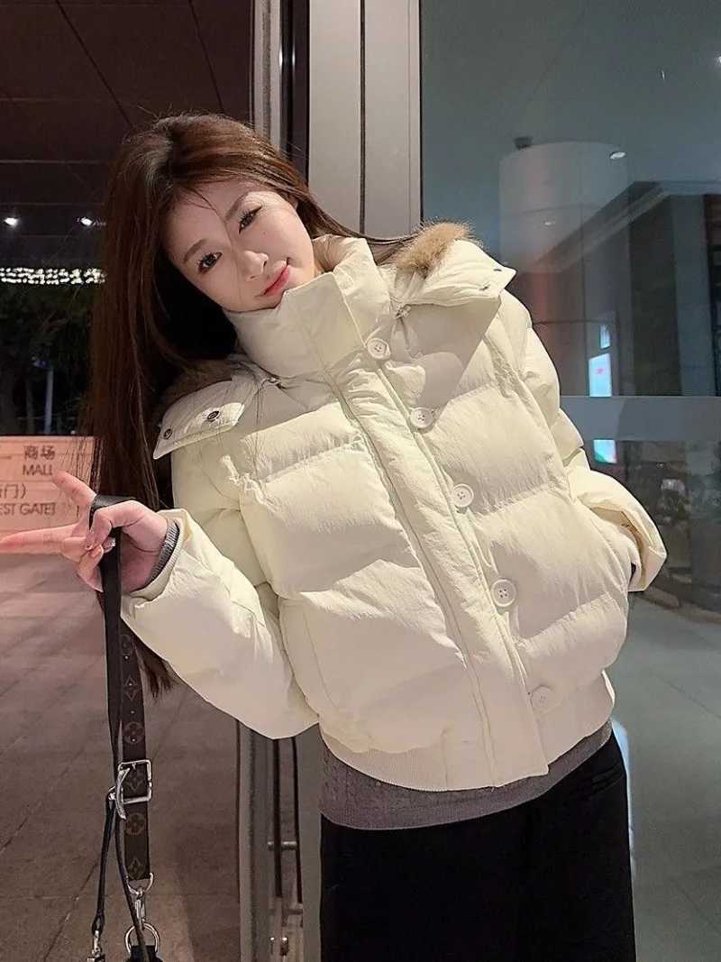 American Retro Trendy Fur Collar Zipper Hooded Winter Coat Women Fashion Simple Street Loose Velvet Warm Harajuku Casual JacketT251105