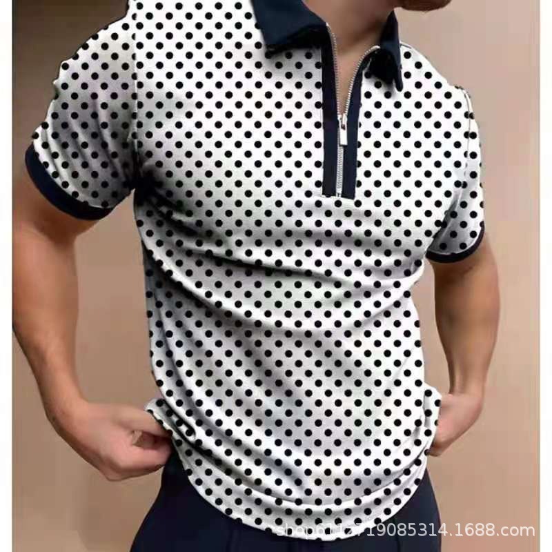 Spring New Fashionable Casual Pop Printed Polo Shirt Zipper T-shirt for Men