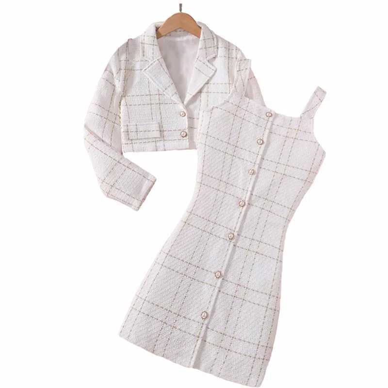 2pcs Fashion Girl Dress with Jacket Clothes Set Teenager Girl Suits Coat Elegant Plaid Dresses Kids Children Clothing Plus Size Y251105