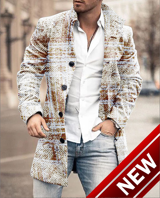 New mens autumn and winter woolen casual stand collar mid length coat woolen coat mens