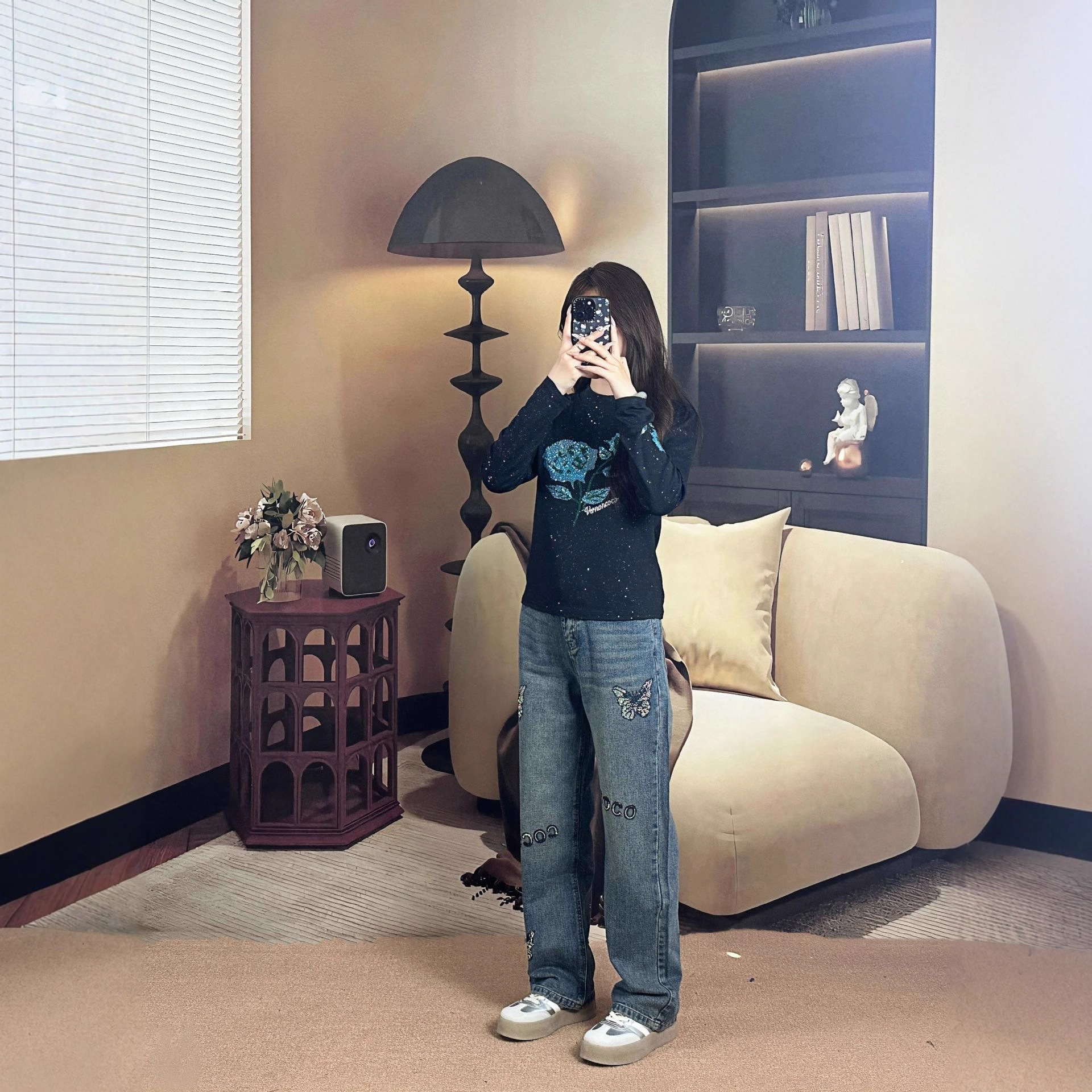 Spring Summer New Design Sense Butterfly Rhinestone Fashionable Elegant Straight Wide-Leg Jeans Daily Versatile Pants Women's Clothing ddmymoon