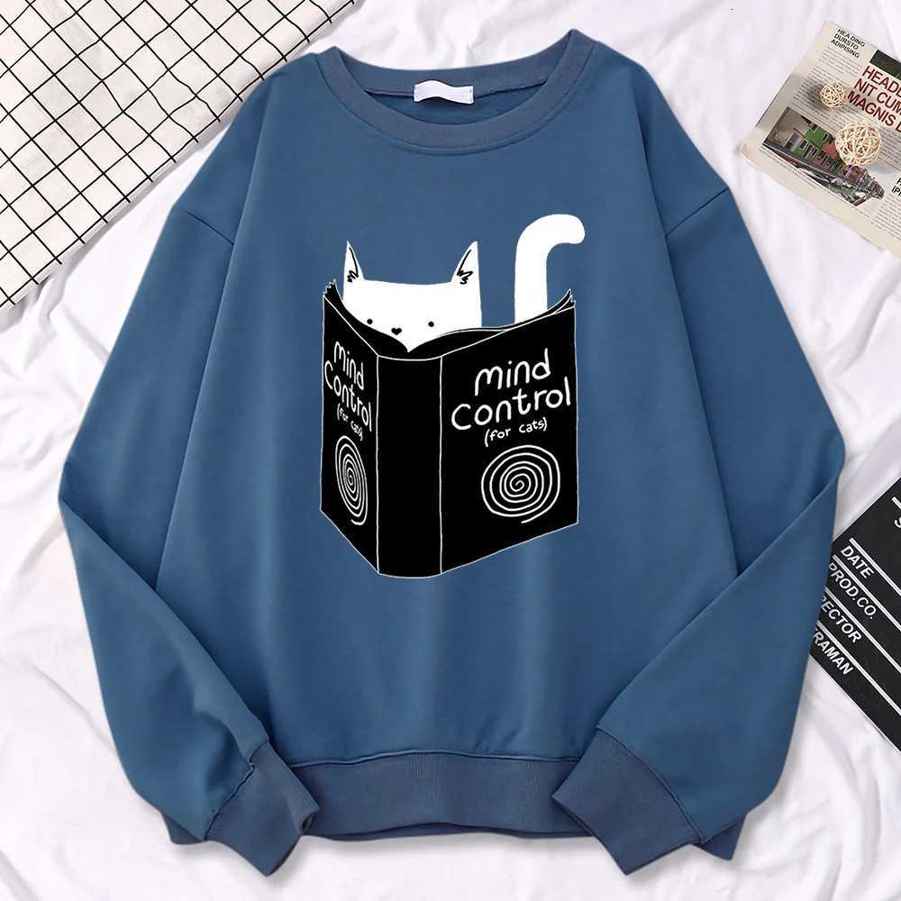 Autumn Winter Women Pullover Cats Mind Control Book Printing Hoodie Loose Comfortable Sweatshirt Fleece All-Math Female ClothesT251105