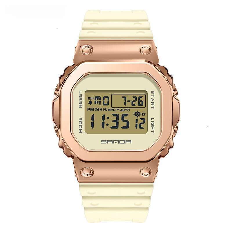 DHwatches Sanda Fashion Trend Single Movement Small Square Harajuku Style Waterproof Sports Watch with Raised Hand Light for Couples Men and Women