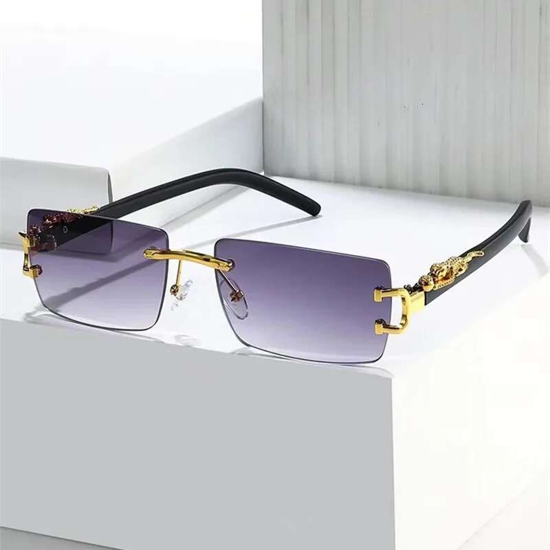 Rimless Rectangle Sunglasses Men Women 2024 Fashion Frameless Square Sun Glasses for Ladies Shades Leopard Eyewear UV400 Oculos