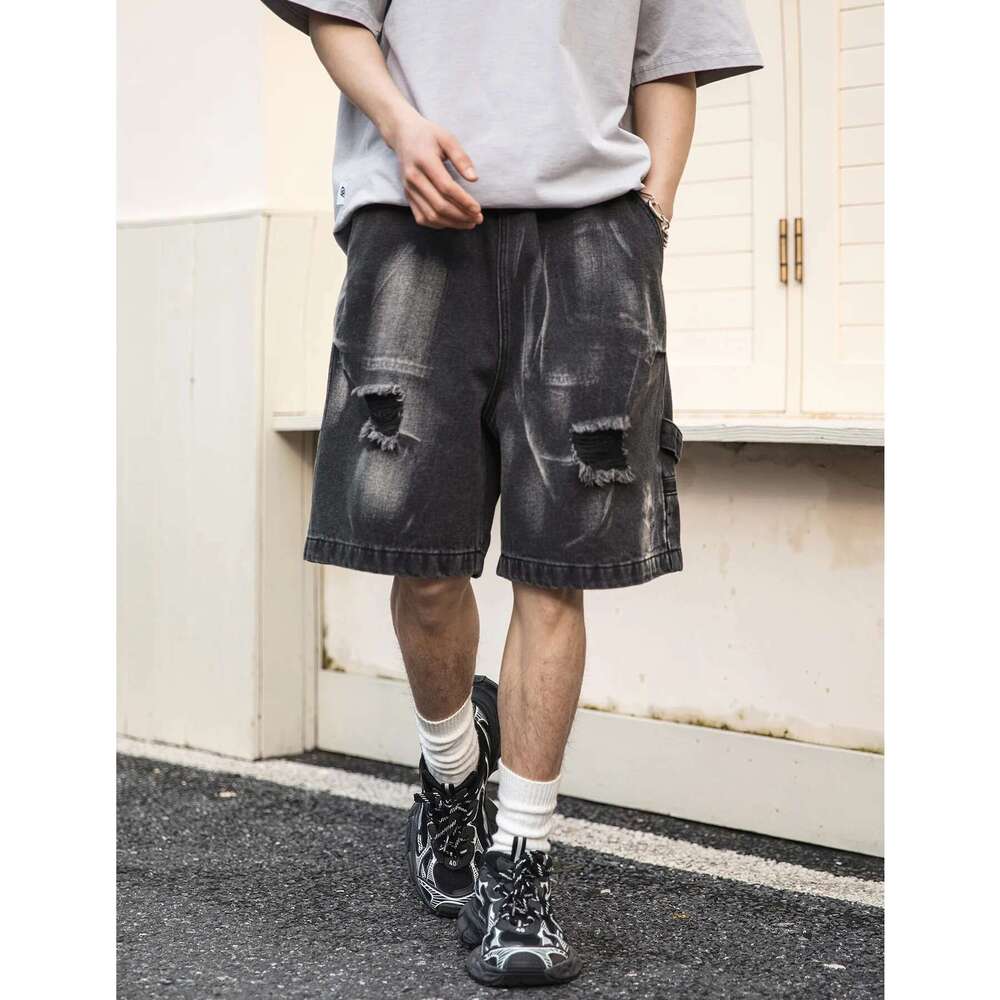 Men's Shorts Washed Vintage Hole Jean For Men Summer 2025 Straight Leg Knee Length Pants Male Streetwear Hip Hop Denim Shorts