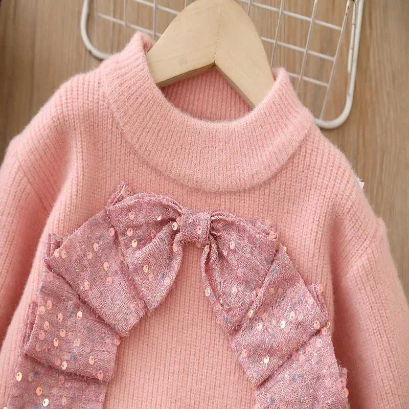 LILIGIRL New Autumn Kids Sweater Set Sweet Sequin Bow Girls Pullover Tutu Skirt Korean Version Children Knitted Outfit 2-6T Y251105