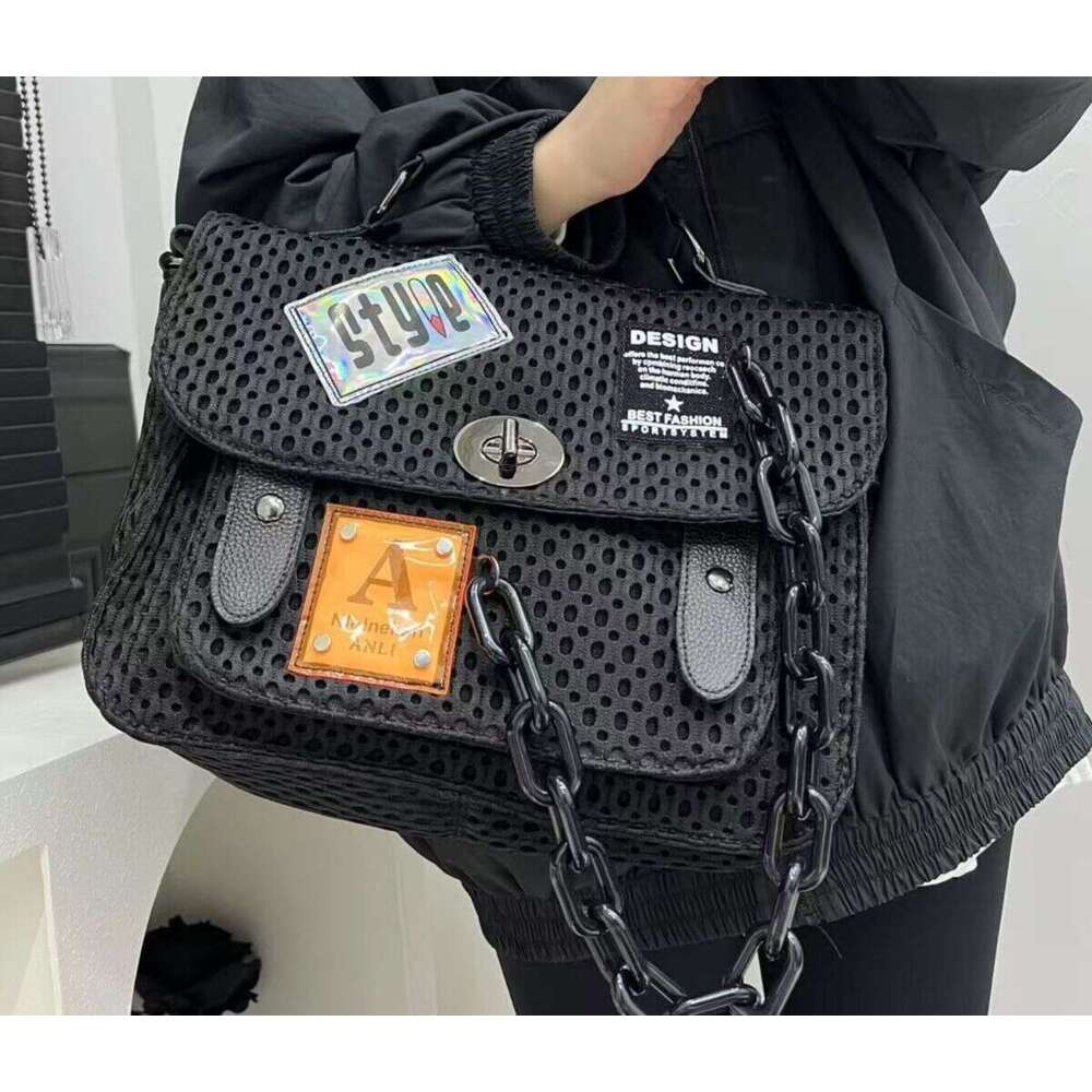 Women Style Black Nylon With Chain Strap Front Pocket Streetwear Design, Detachable Shoulder Strap, Perfect For Daily Use And Vacation, Casual City