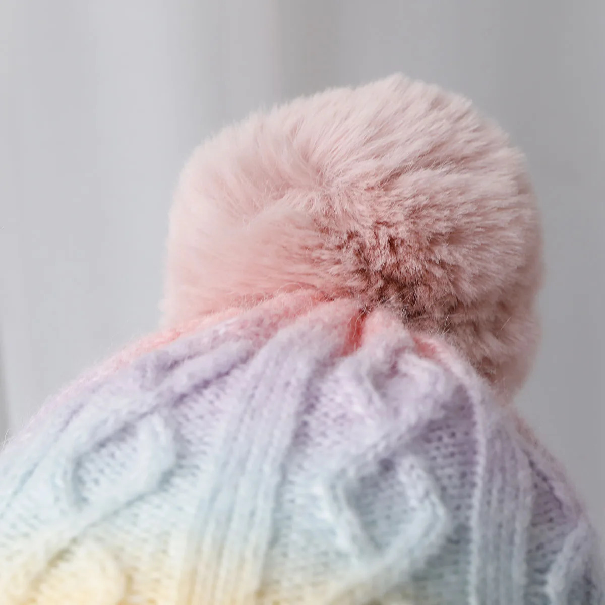 Winter multicolour Knitting Hat For Women Fur Pompom Thick Plush Cap Beanie Solid Color Ladies Warm Ski Snow Skullies Beanies 251030